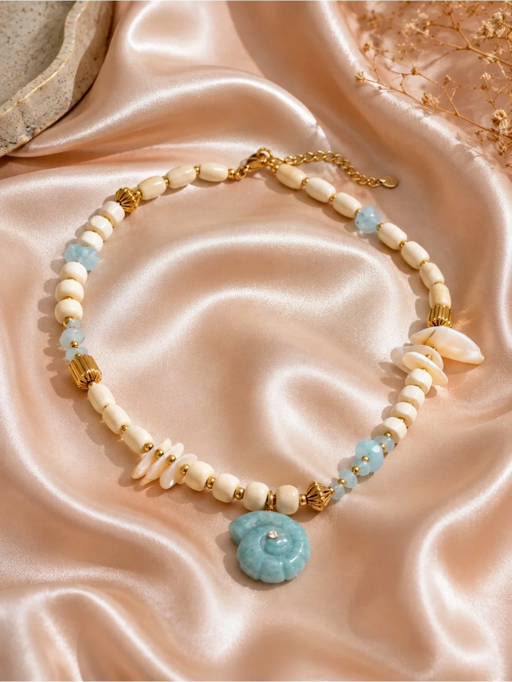 Aqua Couture Pendant Beaded Necklace
